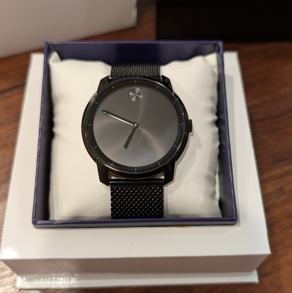 Movado Bold Stainless Steel Black Mesh Band 44mm 3600261